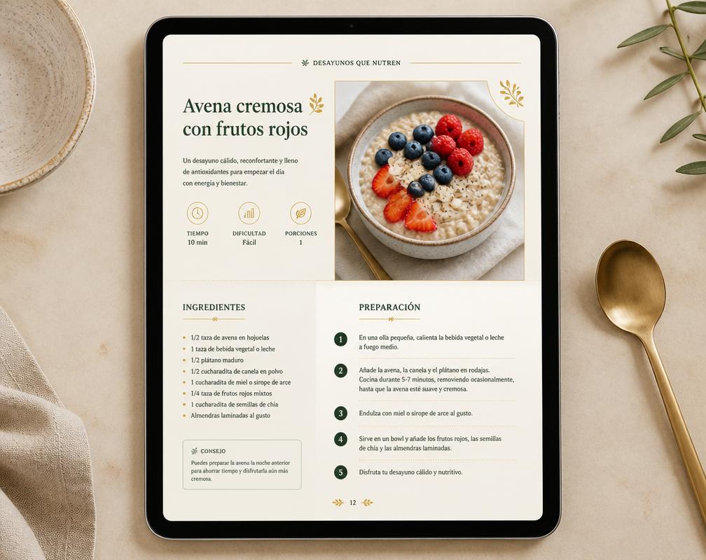 Página de receta de desayuno del ebook 500 Recetas Antiinflamatorias