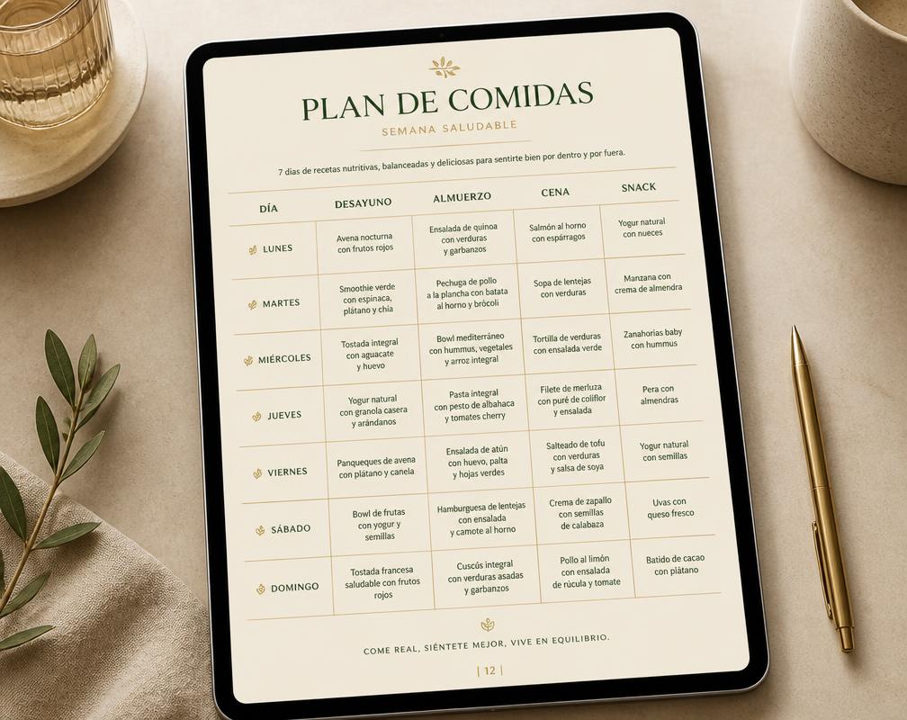 Plan de comidas semanal organizado por día