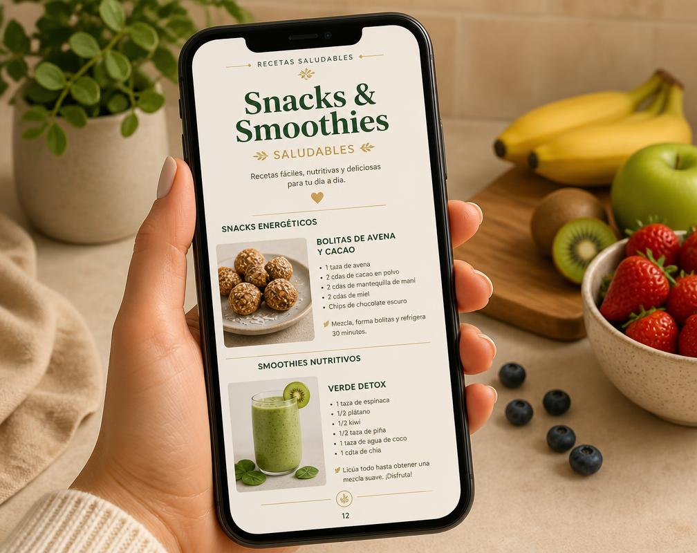 Recetas de snacks y smoothies vistas en el celular
